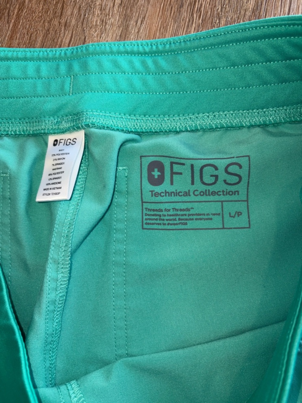 Figs surgical green Straight Leg Scrub Pants with Pink Drawstring - Picture 3 of 5